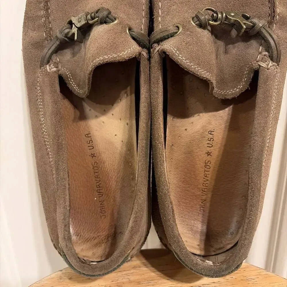 John Varvatos Star USA Boater Dog Clip Moccasin Shoe Brown Suede
